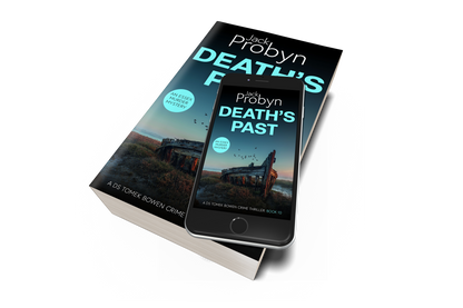 Book cover of Death’s Past by Jack Probyn. A gritty Essex Murder Mystery featuring the skeleton of a wooden shipwreck abandoned in a salt marsh at dawn, with birds flying overhead. Book 10 in the DS Tomek Bowen series, perfect for fans of JD Kirk and JM Dalgliesh