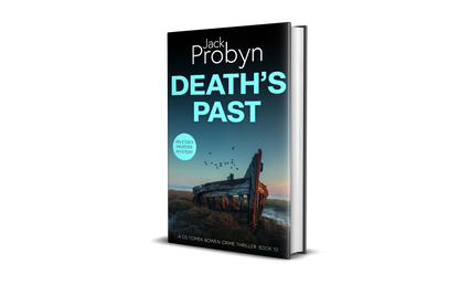 Book cover of Death’s Past by Jack Probyn. A gritty Essex Murder Mystery featuring the skeleton of a wooden shipwreck abandoned in a salt marsh at dawn, with birds flying overhead. Book 10 in the DS Tomek Bowen series, perfect for fans of JD Kirk and JM Dalgliesh